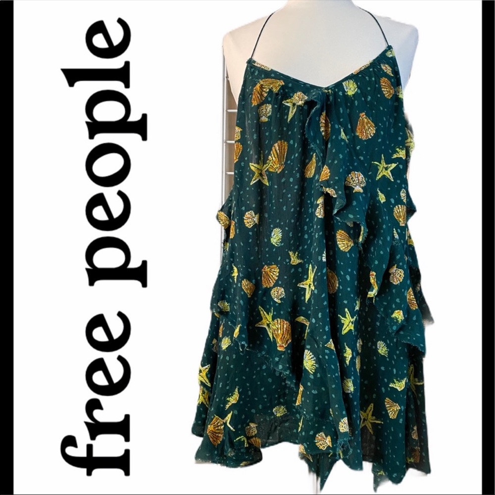 Free People Green Teal Sunlit Shells Print Dress